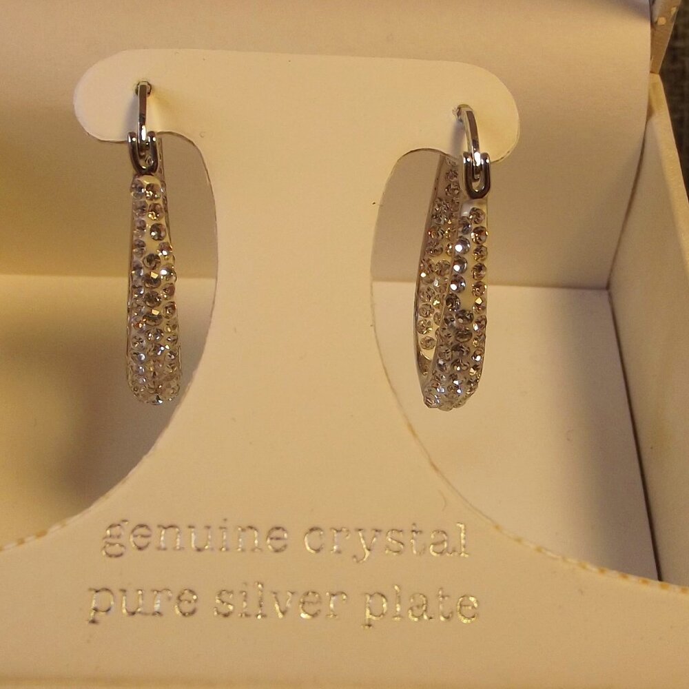 Sparkle Allure Crystal & Silver Plate Pierced Earrings New in Box